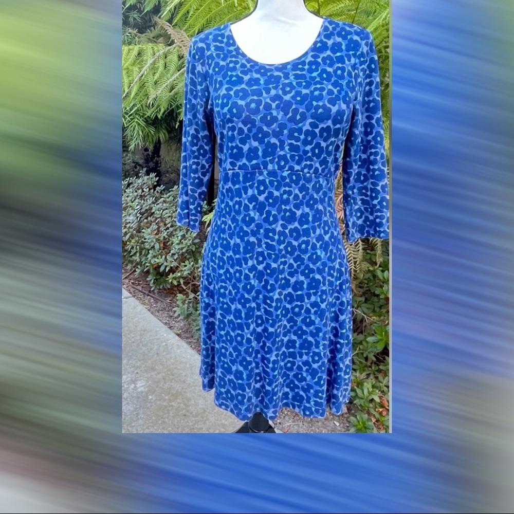 Cath Kidston 3/4 Sleeve Blue Floral Jersey Dress 8